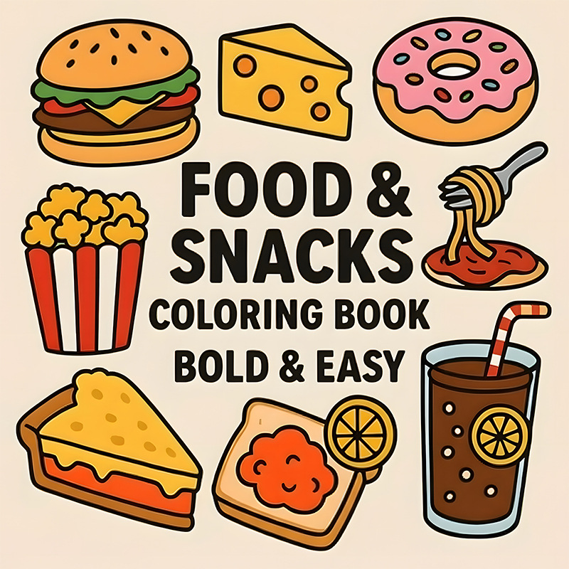 厚手の食品＆スナックをテーマにした塗り絵ブック、滲み防止スト - Food Snacks Drawing のレビューと価格